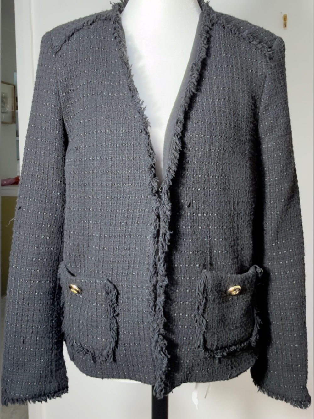 Zara Black Tweed Fringe-Trim Blazer - Picture 14 of 14